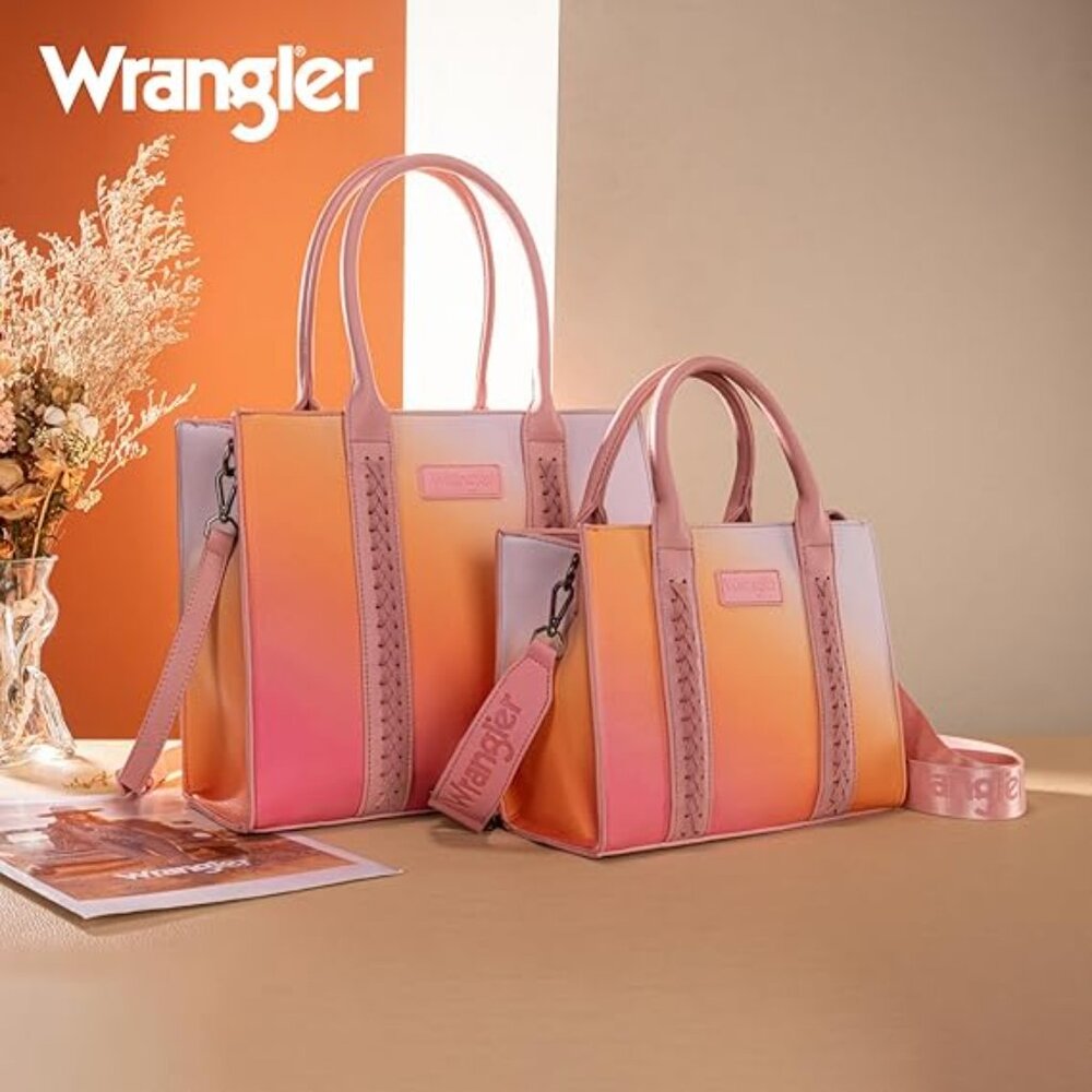 Wrangler Ombre Pink-Orange Gradient Tote with Detachable Strap - Picture 2 of 6